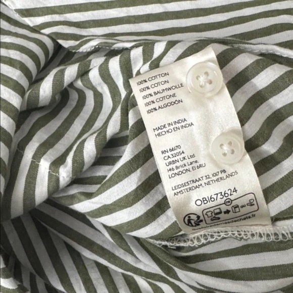 MAEVE - Oversized Classic Striped Button-Down Shirt – Olive & White - Small - Picture 6 of 9